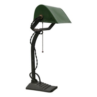 Vintage Industrial Green Enamel Banker Light For Sale