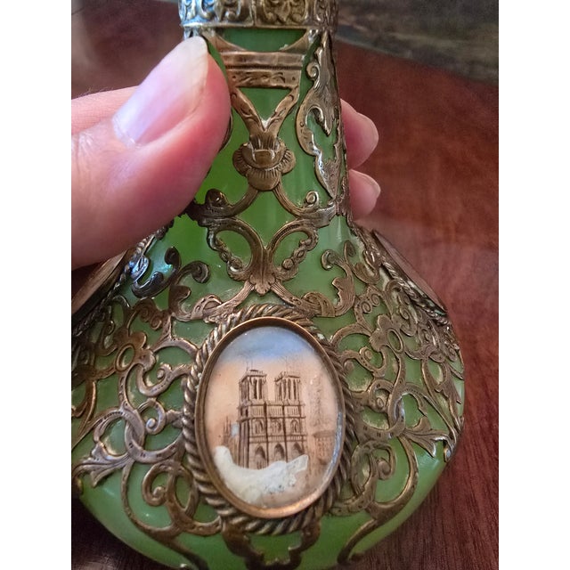 Antique Emerald Jade Green Opaline Crystal Perfume Bottle For Sale - Image 4 of 13