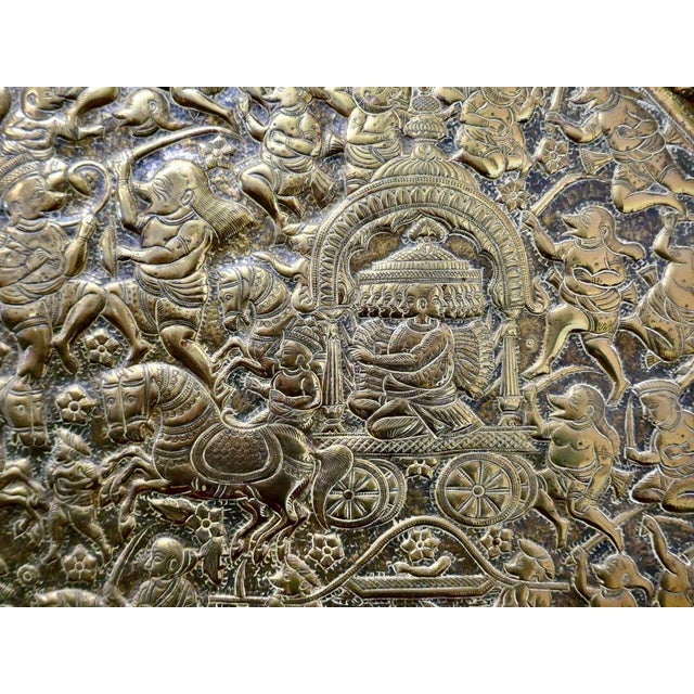 Large Oval Asian Brass Wall Hanging Marriage Charger, 1850s For Sale - Image 9 of 12