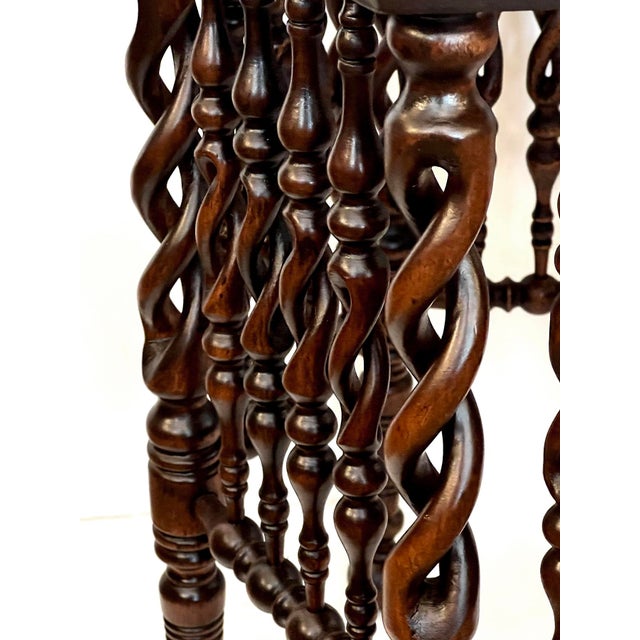 1920s English Arts & Crafts Hexagonal Occasional Table With Openwork Barley Twist Body For Sale - Image 5 of 10