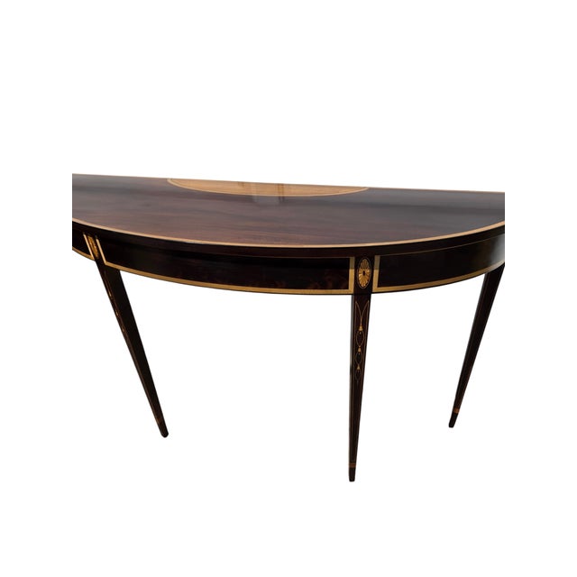 1980s 1980s Stickley Federal Style Demilune Mahogany Inlaid Yew Wood Hall Console Table For Sale - Image 5 of 18