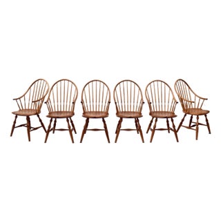 Bespoke Set of Six Windsor Continuous Arm Chairs, Solid Cherry, 1990s For Sale