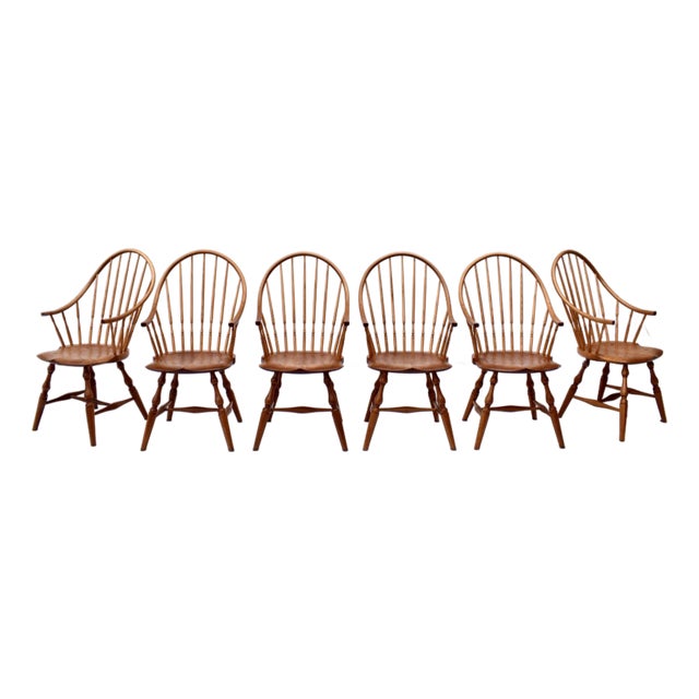 Bespoke Set of Six Windsor Continuous Arm Chairs, Solid Cherry, 1990s For Sale