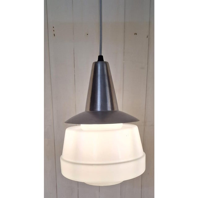 Metal Vintage Ceiling Lamp with Aluminum Mount and White Glass Shade, 1970s For Sale - Image 7 of 8