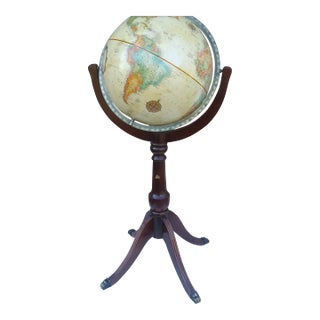 Mid Century Modern Replogle World Globe on Regency Mahogany Stand For Sale