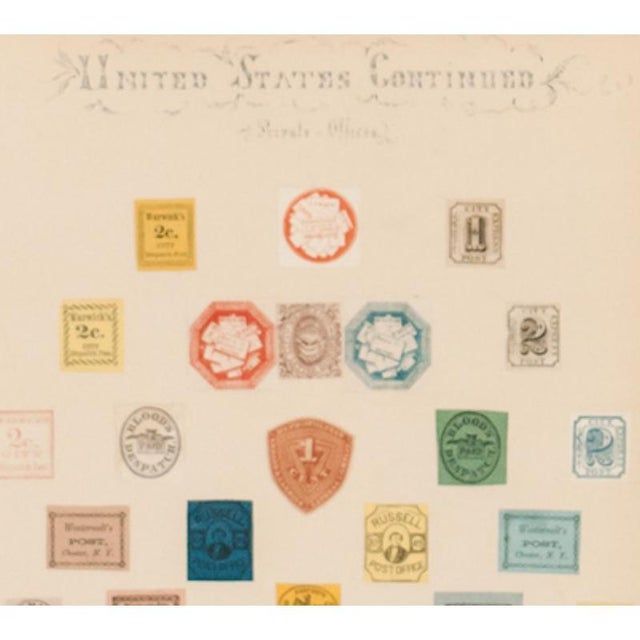 Rare 19th century early United States 'Private Offices' postage stamps 43 hand-affixed on elaborate calligraphy sheet...