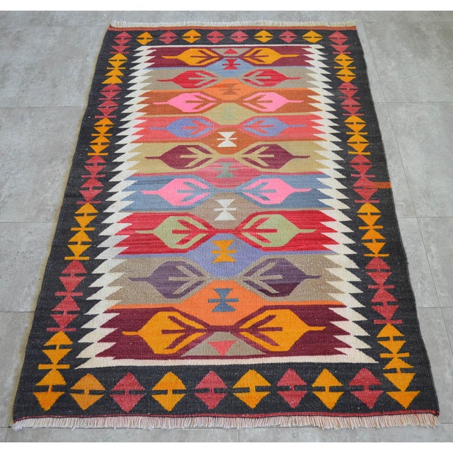 3x5 Ft Vintage Turkish Kilim Rug, Village Flat Weave, Natural Dyes, Multicolor Area Rug For Sale - Image 15 of 17