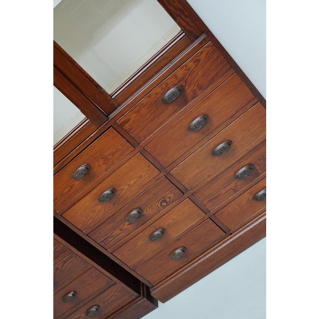 Large Antique Belgian Pitch Pine Apothecary Shop Cabinet, 1900s For Sale - Image 10 of 18