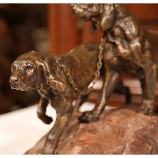 19th Century French Spelter Hunting Dogs Sculpture on Terracotta Base For Sale - Image 4 of 9