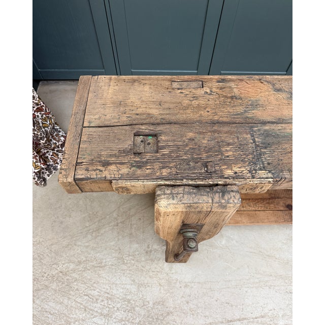 Large Antique Carpenter's Workbench in Oak, 1920s For Sale - Image 10 of 17