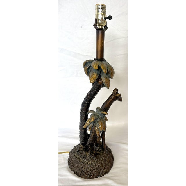 Vintage Giraffe With Palm Trees Tropical Table Lamp With Shade and Finial For Sale - Image 4 of 18