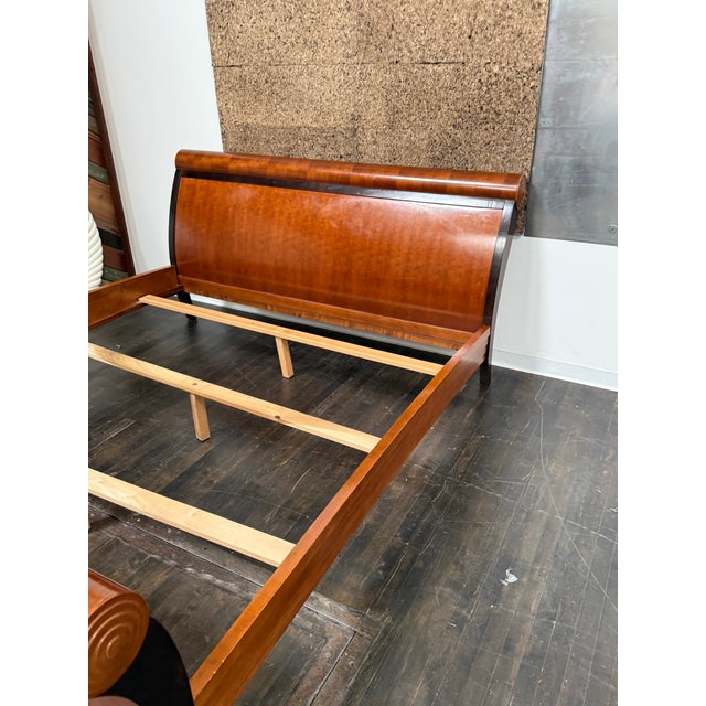 Eastern King Size Lee Weitzman Elysia Style Figured Wood Sleigh Bed Frame For Sale - Image 4 of 12