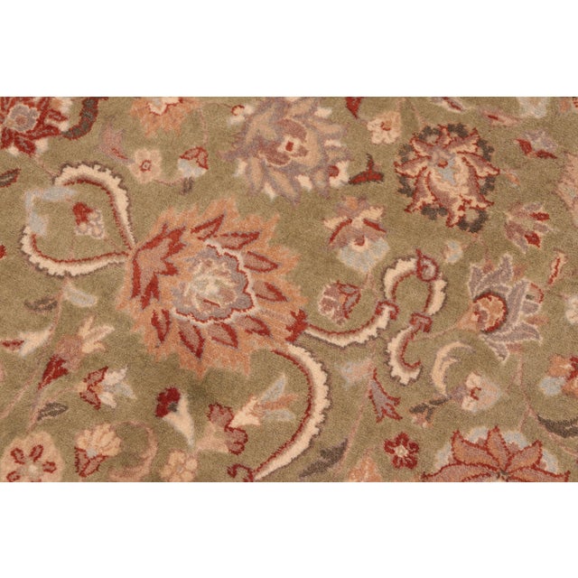 Shabby Chic Floral 1990's Pak-Persian Green/Beige Wool Rug - 5'11'' X 9'3'' For Sale - Image 4 of 9