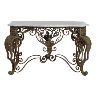 1960-1969 Italy Aged Wrought Iron Marble-Top Wrought Iron Console For Sale