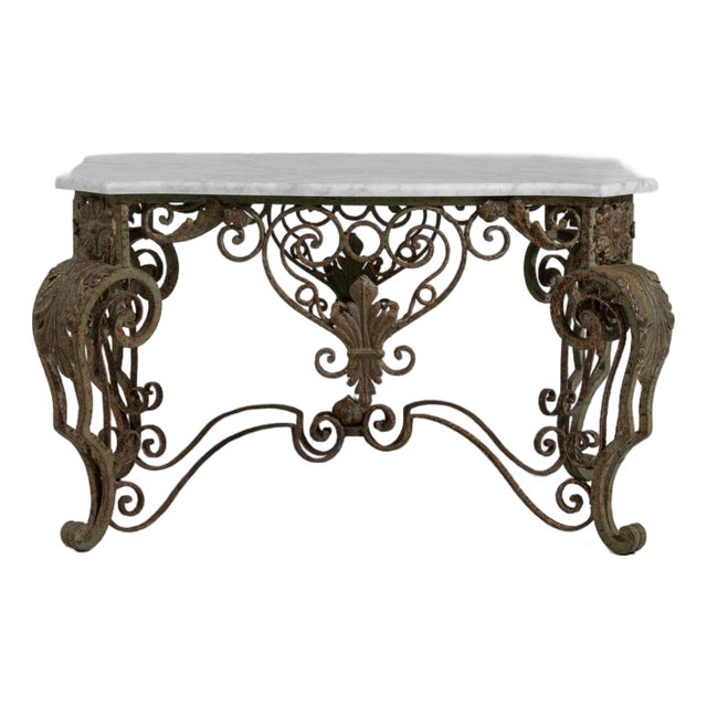 1960-1969 Italy Aged Wrought Iron Marble-Top Wrought Iron Console For Sale