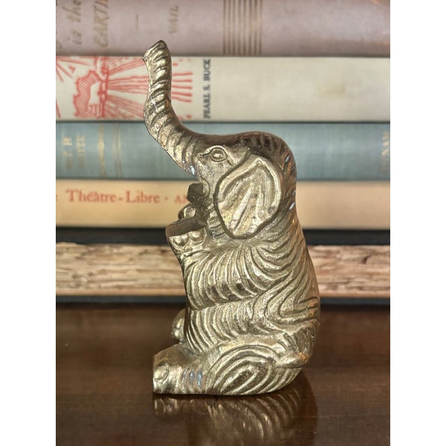 Figurative Vintage Brass Elephant Figurine For Sale - Image 3 of 10