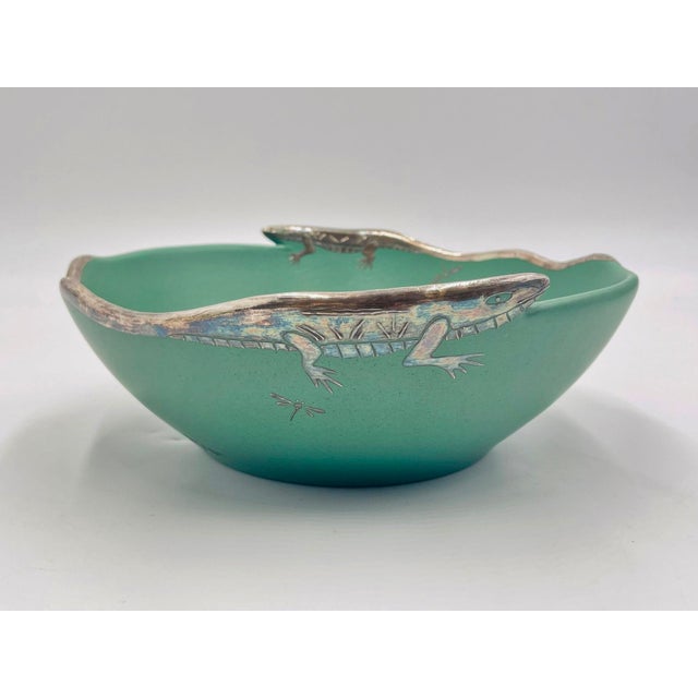 Mexican Emilia Castillo Porcelain & Pure Silver Lizard Bowl, Taxco Mexico, Signed 1996 For Sale - Image 3 of 18