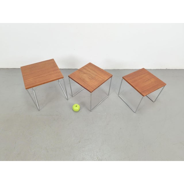 Vintage Chrome and Teak Nesting Tables by Brabantia, 1960s, Set of 3 For Sale - Image 4 of 8
