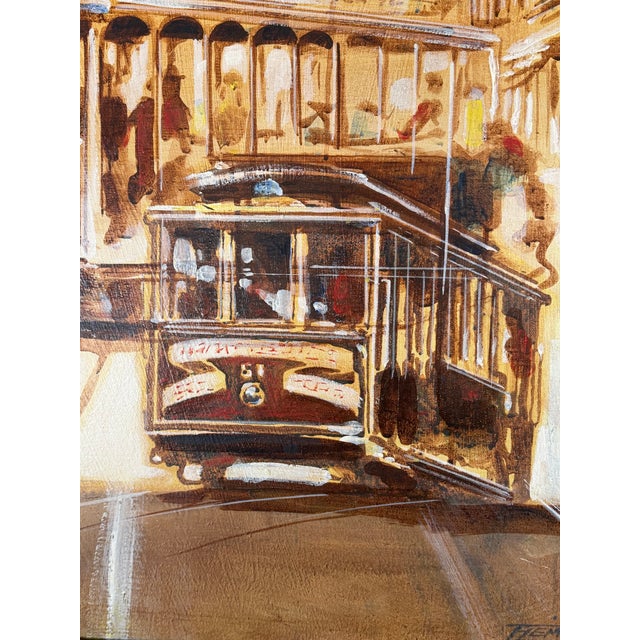 Late 20th Century Vintage San Francisco Cable Car Painting by Flemmer – Framed Oil on Canvas For Sale - Image 5 of 5