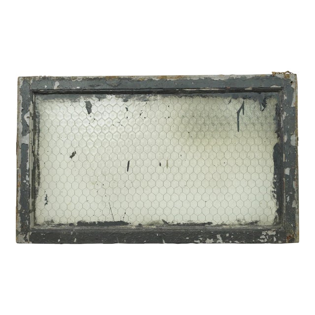 Reclaimed Wormy Chicken Wire Glass Window 32 X 19 In. For Sale