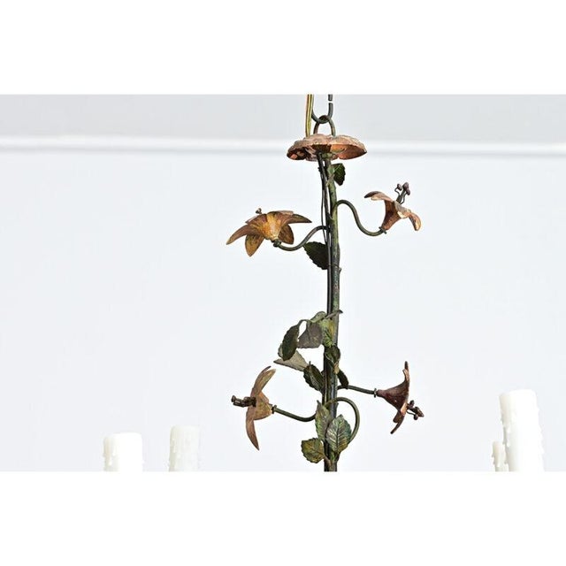 French Vintage Tôle Painted Floral Chandelier For Sale - Image 4 of 13