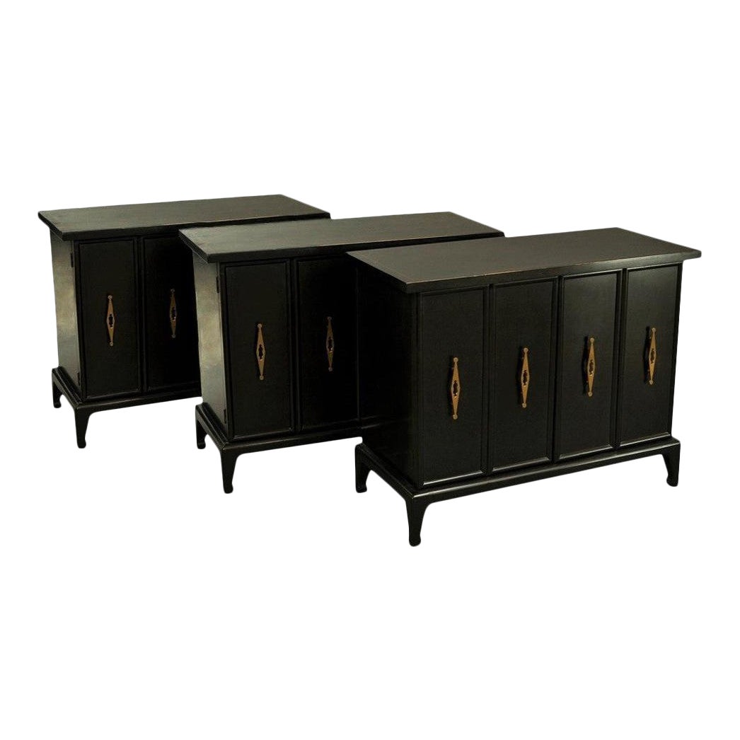 Modern Chinoiserie Asian Black Lacquered Cabinets Set Of 3 Chairish