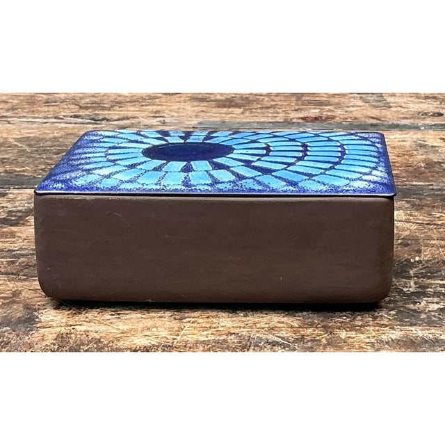 Vintage Ceramic Trinket Box With Blue Enameled Lid For Sale In West Palm - Image 6 of 12
