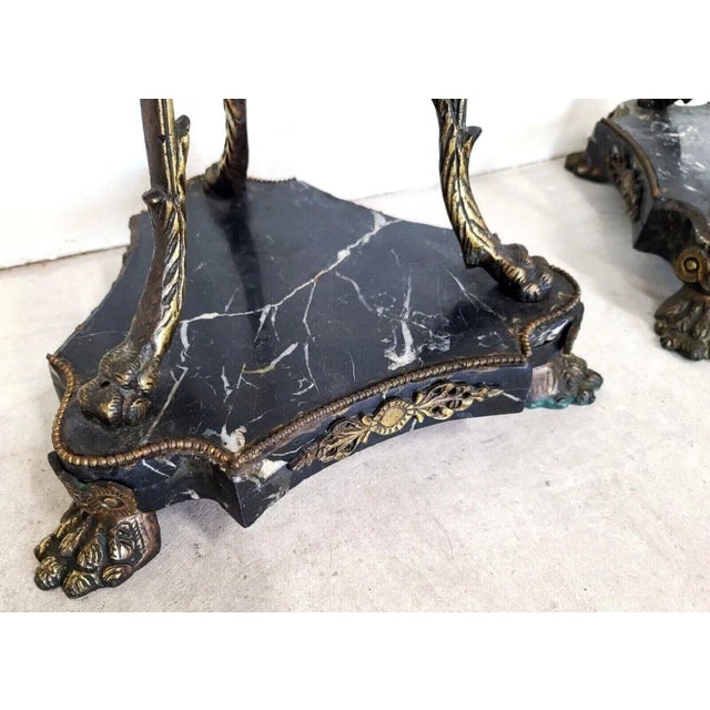 Italian Antique Grand Entrance Italian Brass Griffins & Marble Display Stands - a Pair For Sale - Image 3 of 13