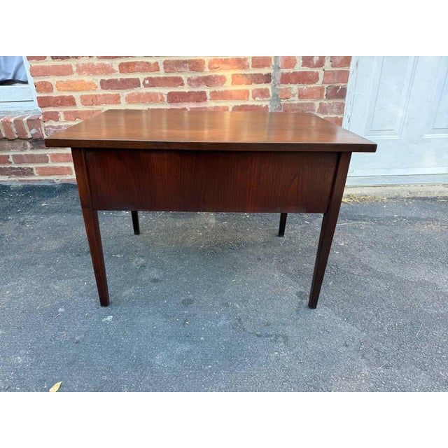 Mid Century Modern Two Drawer End Table With Carved Wood Pulls For Sale - Image 12 of 12