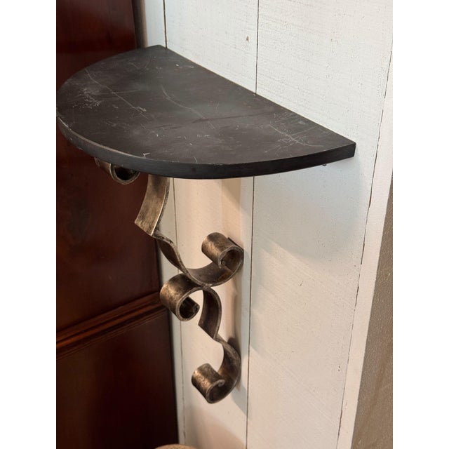 Steel and Marble Wall Console With Scrolled Bracket For Sale - Image 6 of 7