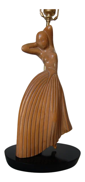 Female Figural Dancer Carved Oak Table Lamp in the Style of Jascha Heifetz