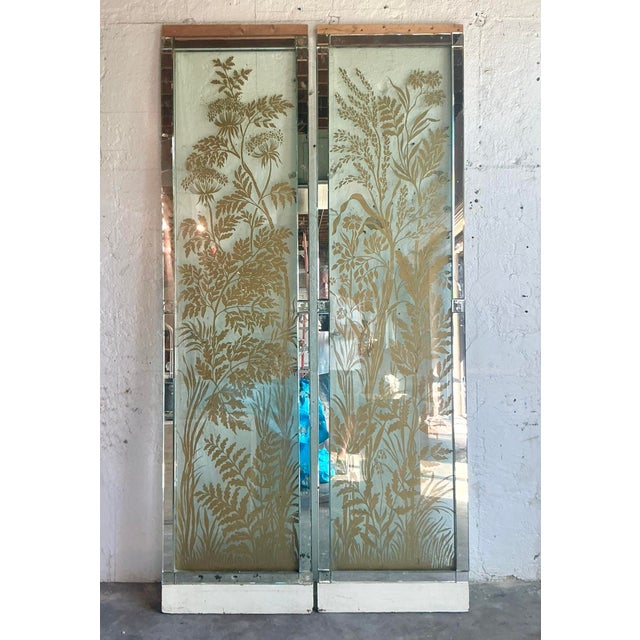 Vintage Regency Original Mizner Floral Glass Architectural Panels - A Pair For Sale - Image 12 of 12