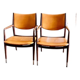Pair of Stow and Davis Mid -Century Walnut and Brass Chairs For Sale