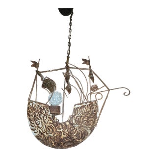 Rustic Ship Chandelier With Beaded Bulb Cover For Sale