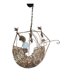 Rustic Ship Chandelier With Beaded Bulb Cover
