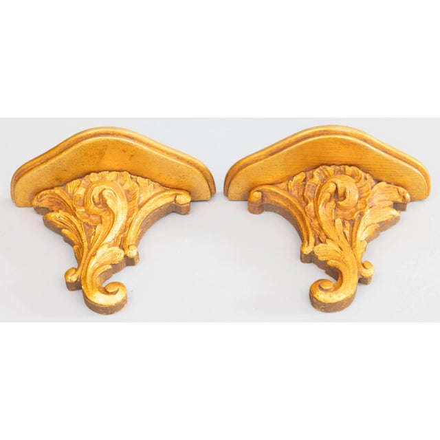 1950s Mid 20th Century Italian Giltwood & Gesso Wall Brackets Shelves - a Pair For Sale - Image 5 of 9