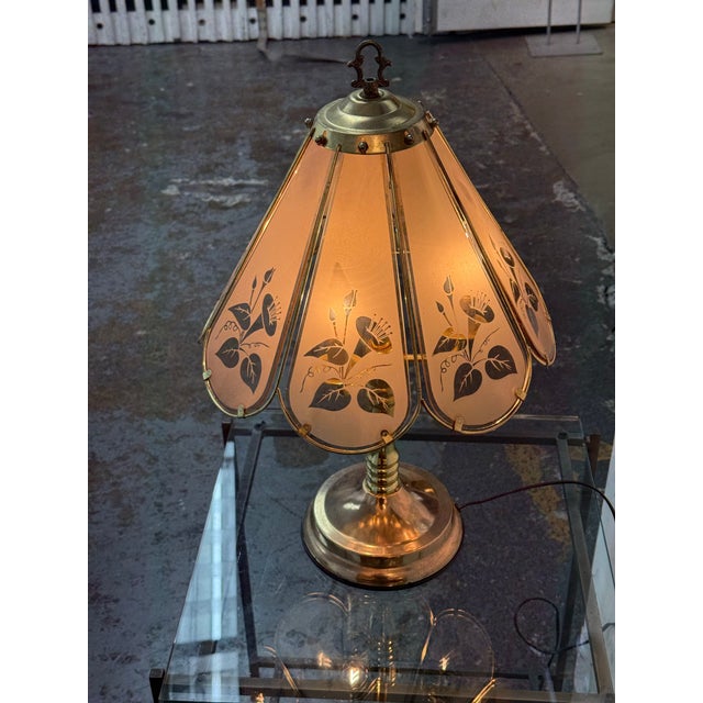 Vintage Marco Polo Floral Etched Glass Table Lamp For Sale In San Francisco - Image 6 of 12