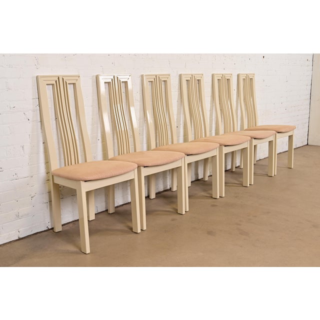 Italian Modern Cream Lacquered High Back Dining Chairs, Set of Six For Sale - Image 15 of 15