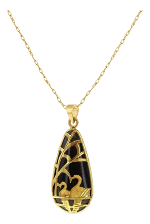Smoky Quartz Jadeite with Swan Design in 14k Yellow Gold 16"