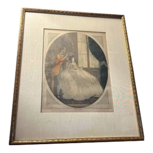 1920s Antique Andre Lambert “Le Matin” (The Morning) Framed Hand Colored Etching