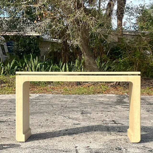 Late 20th Century Vintage Boho Grasscloth Wrapped Console Table For Sale - Image 4 of 7