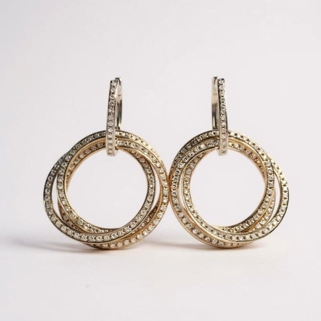 Metal 18k Rose White Yellow Gold Diamond 1.95 Carat Intertwining Circle Drop Earrings, A Pair For Sale - Image 7 of 10