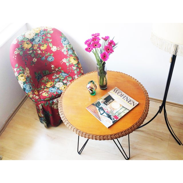 Rattan & Iron Skirted Chair with Hairpin Legs, 1960s For Sale - Image 11 of 12