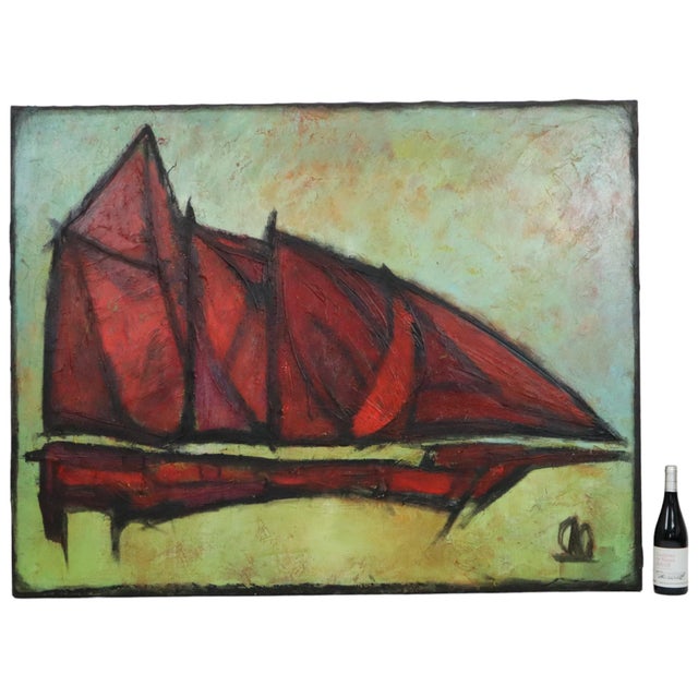 Abstract Boat, 1950s, Oil Painting on Canvas For Sale - Image 13 of 13