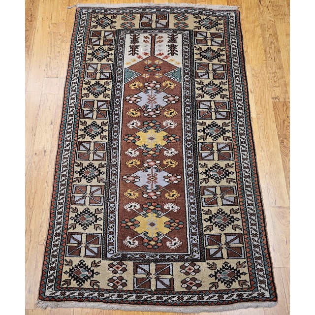 Textile Vintage Turkish Area Rug, Handwoven Tribal Wool, Prayer Design, 1930s, 4' x 7' For Sale - Image 7 of 15