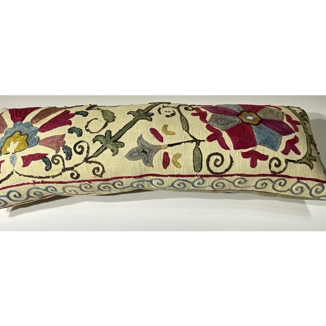 Exquisite Antique 19th Century Suzani Hand-Embroidered Pillow For Sale - Image 12 of 16