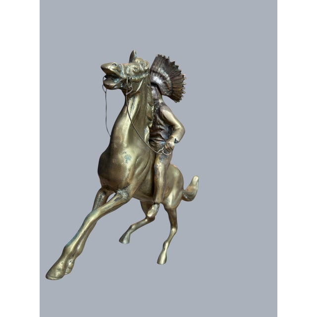 1960s Brass Sculpture Native American Chief Running Horse Figurine For Sale - Image 12 of 17