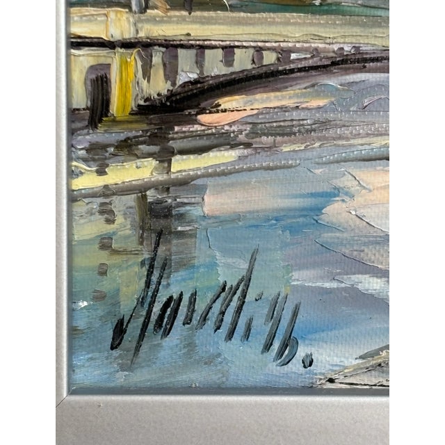 Wood Late 20th Century Impressionist Paris Cityscape, Eiffel Tower From the Seine -- Oil on Canvas For Sale - Image 7 of 14