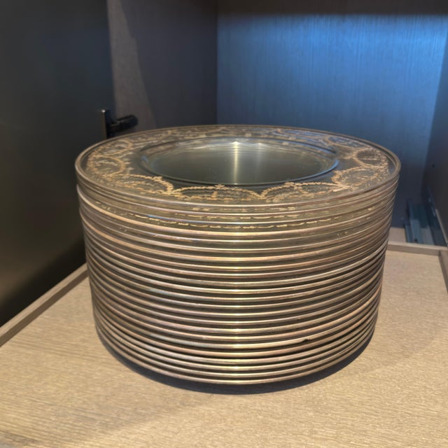 Metal Glass Charger Plates with Silver Leaf Rococo Pattern by Arte Italica, 2011, Set of 23 For Sale - Image 7 of 10