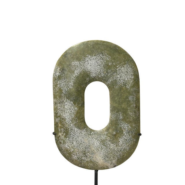 2000 - 2009 Green Stone Crafted Oval Fengshui Harmony Plaque on Stand Display For Sale - Image 5 of 5